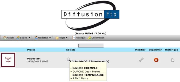 Listing des projets aprés une recherche