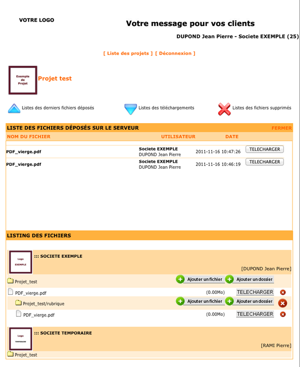 Liste de fichiers deposée sur le serveur